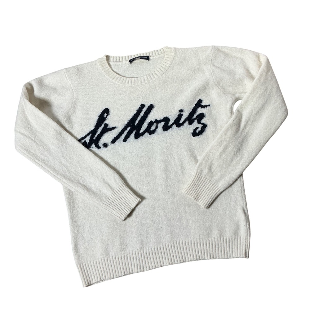 Brandy Melville St. Moritz Graphic Sweater Womens OS White Wool Blend Pullover